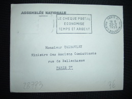 LETTRE ASSEMBLEE NATIONALE OBL.MEC.20-2-1959 PARIS 31 (75) CHEQUE POSTAL + MR TRIBOULET MINISTRE DES ANCIENS COMBATTANTS - Frankobriefe