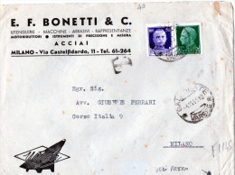 BUSTA  PUBBLICITARIA-4-11-1943-M ILANO-DITTA BONETTI-ACCIAI-SEGNATASSE -CENT.50 +LIRE 1 - Taxe