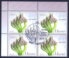 2012 SAN MARINO "EMISSIONE PER TERRE EMILIANE COLPITE DAL SISMA" QUARTINA ANNULLO PRIMO GIORNO - Used Stamps