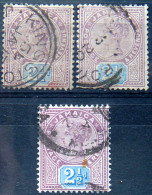 JAMAICA 1889 2.5d Queen Victoria 3 Stamps USED Scott26 CV$2.25 - Jamaica (...-1961)