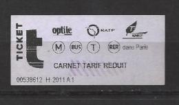 Ticket RATP SNCF. Carnet. (Voir Commentaires) - Europe