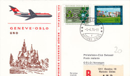 Genève ONU UNO Oslo 1974 - Swissair  - Erstflug First Flight 1er Vol - - Storia Postale