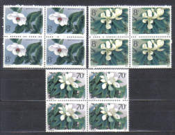 China Mi 2086-2088 Flowers Magnolia Alcimandra Manglietia Blocks Of 4 1986 MNH - Unused Stamps