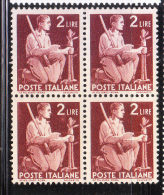 Italy 1945-47 Tying Tree 2L Blk Of 4 MLH - Neufs
