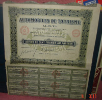 AUTOMOBILES DE TOURISME.A.D.T.Action De Cent Francs Au Porteur - Cars