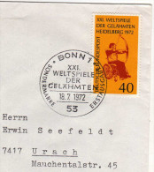 Allemagne: 1972 Lettre Fdc Concours Des Paralympiques Heidelberg "tir à L'arc En Fauteuil Roulant" - Bogenschiessen