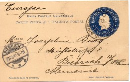 ARGENTINE ENTIER POSTAL POUR L'ALLEMAGNE 1902 - Interi Postali