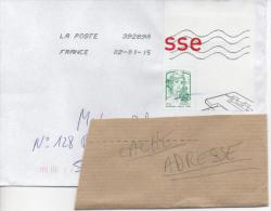 LETTRE  VERTE  0.68 € PREMIER JOUR DU TARIF 02/01/2015   FEUILLE  MARIANNE  JEUNESSE  COIN DE FEUILLE  SSE - 2013-2018 Marianne Of Ciappa-Kawena