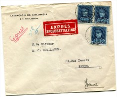 Belgique AMBASSADE DE COLOMBIE à BRUXELLES Pour PARIS Etiquette EXPRES SPOEDBESTELLING 1936...G - Andere & Zonder Classificatie
