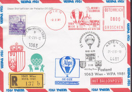 Austria Registered Einschreiben WIEN WIPA Label 1981 Cover Brief Freiballon OE-DZE 23. Sonderballonpost (2 Scans) - Globos