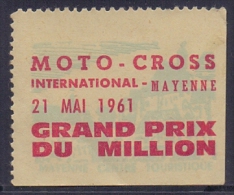 FRANCE:VIGNETTE/CINDERELLA ##MOTO-CROSS International– MAYENNE 21 Mai 1961 – GRAND PRIX Du MILLION## - Deportes