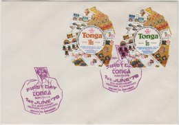 Tonga, Stamps On Stamp, Fish, Banana, 10th Anniversary Of Introduction Of Self Adhesive Stamp, FDC - Tonga (1970-...)