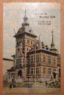 Carte Postale Bruxelles Exposition 1910 Pavillon De La Ville De Liège Affranchie Oblitération Flamme - Vlagstempels