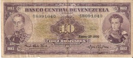 BILLETE DE VENEZUELA DE 10 BOLIVARES DEL AÑO 1970  (BANK NOTE) RARO - Venezuela