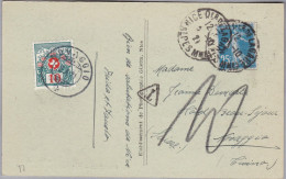 Heimat TI NOVAGGIO 1921-10-05 Strafporto  Auf AK Aus Frankreich - Postage Due