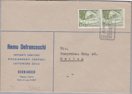 Heimat TI GIUBIASCO 1957-08-20 Bahn Station Stempel Auf Brief (Impiati Sanitari) Nach Meilen - Chemins De Fer