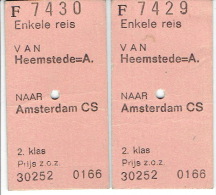 Pays-Bas  Holland - 2 Kaartjes Nederlan Spoorweg Van HEEMSTEDE Naar AMSTERDAM 2. Klas 10/10/1979 - Europa