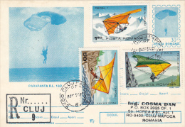 PARACHUTTING, DELTAPLANE, STAMPS, REGISTERED PC STATIONERY, ENTIER POSTAUX, 1994, ROMANIA - Parachutting