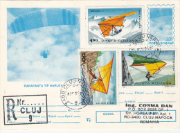 PARACHUTTING, DELTAPLANE, STAMPS, REGISTERED PC STATIONERY, ENTIER POSTAUX, 1994, ROMANIA - Parachutespringen