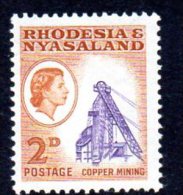 Rhodesia & Nyasaland 1959 Definitive 2d Copper Mining, Lightly Hinged Mint - Rodesia & Nyasaland (1954-1963)