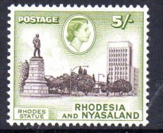 Rhodesia & Nyasaland 1959 Definitive 5/- Rhodes Statue, Lightly Hinged Mint - Rodesia & Nyasaland (1954-1963)