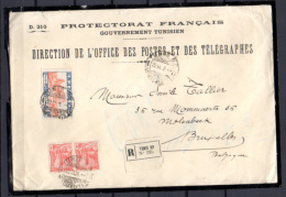 1928 Lettre Recommandée —sur Enveloppe Du Gouvernement—de Tunis Vers Bruxelles, - Lettres & Documents