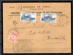 1928  Lettre Taxée 30c De Tunis Vers Bruxelles, Amphithéâtre Romain D’El Djem, Yv. 140 - Storia Postale