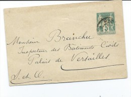 Enveloppe Entier Postal Type Sage 5c Vert De Paris à Versailles - Enveloppes Types Et TSC (avant 1995)