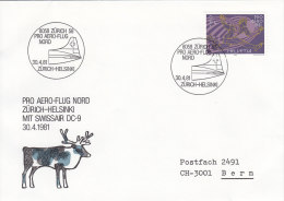 SCHWEIZ 1196 Auf Luftpost Nord 50 Jahre Swissair, Zürich-Helsinki 30.4.1981 - Primi Voli