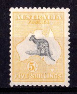 Australia 1918 Kangaroo 5/- Grey & Yellow 3rd Wmk INVERTED MH - Ongebruikt