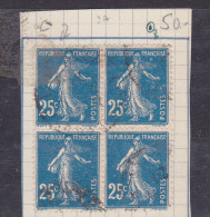 FRANCE N° 140 BLEU TYPE SEMEUSE CAMEE ANNEAU LUNE  AU DESSUS DE LA CHEVELURE BLOC DE 4 OBL - Used Stamps