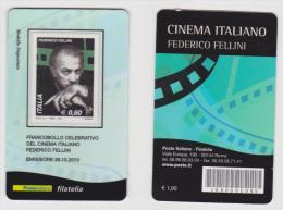 2010 - ITALIA -  3  TESSERE  FILATELICHE   "CINEMA ITALIANO FEDERICO FELLINI VITTORIO GASSMAN ALBERTO SORDI" - Philatelistische Karten