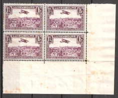 LUXEMBOURG,1931,Poste Aérienne, Yvert N° 4,BLOC DE 4 COIN DE FEUILLE, 1 F 1/4,Vue De La Ville Haute, Neuf **  / MNH B/TB - Unused Stamps