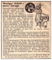 Original Werbung - 1939 - Wolf-Geräte-Fabrik In Betzdorf A. Sieg , Schlepper , Traktor , Landwirtschaft !! - Tractors