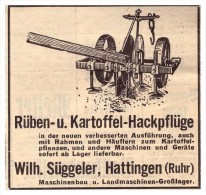 Original Werbung - 1939 - Kartoffel-Hackpflüge , W. Süggeler In Hattingen A. Ruhr , Schlepper , Traktor , Landwirtschaft - Traktoren