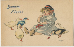 Bottaro Bonnes Paques Petite Fille Mangeant Des Cerises Avec Des Canards Cherries Duck - Bottaro