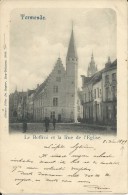 Termonde.  -   Le Beffroi Et La Rue De L'Eglise.  -  Breedte Van Kaart = 9,4 Cm ! !  1899  De Ruyter - Dendermonde