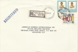 Brunei 1989 Registered Cover With $ 1.00 X 2 Stamps, From Kuala Belait  To Singapore - Brunei (1984-...)