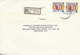 Brunei 1989 Registered Cover With $ 1.00 X 2 Stamps, From Kuala Belait To Singapore - Brunei (1984-...)