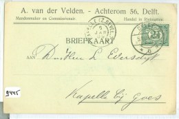 HANDGESCHREVEN BRIEFKAART Uit 1909 Van DELFT Naar KAPELLE (Z.BEVEL.)  * NVPH 55 (9445) - Covers & Documents