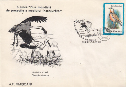 10235- BIRDS, WHITE STORK, SPECIAL COVER, 1993, ROMANIA - Picotenazas & Aves Zancudas