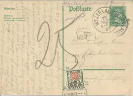 1927 - CARTE ENTIER POSTAL De WEILER I.ALLGÄU Pour ZÜRICH Avec TAXE SUISSE - Cartes Postales