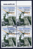 2013 SAN MARINO "CENTENARIO ATTERRAGGIO GIANNI WIDMER" QUARTINA ANNULLO GIORNO EMISSIONE - Used Stamps