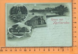 KARLSRUHE: Gruss, Litho Multi Vues,  Stadtgarten-See, Festhalle, Nymphen Gruppe, Vierordt's Bad - Karlsruhe