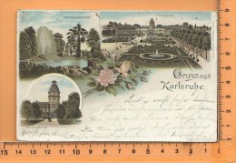 KARLSRUHE: Gruss, Litho Multi Vues, Schlossgartensee, Schloss, Schlossthurm - Karlsruhe