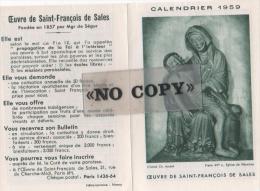 CALENDRIER  1959  ( L´ Oeuvre De SAINT - FRANÇOIS  DE  SALES ) - Small : 1941-60