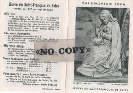 CALENDRIER  1964  ( L´ Oeuvre De SAINT - FRANÇOIS  DE  SALES ) - Kleinformat : 1961-70