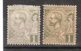 MONACO, 1891, Yvert N° 11, Prince Albert 1 Er, 2 Timbres 1 C Olive Dont PAPIER GC , Neufs  *, TB - Neufs