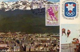 Carte 1° Jour, Jeux Olympiques Grenoble1968, Hockey Sur Glace,chaine De Belledonne,obliteration,timbre - Jeux Olympiques