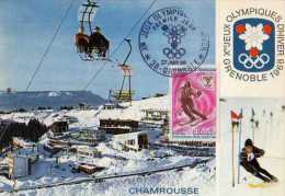 Carte 1° Jour, Jeux Olympiques Grenoble1968 Chamrousse, Skieur, Telesiege,obliteration,timbre - Jeux Olympiques